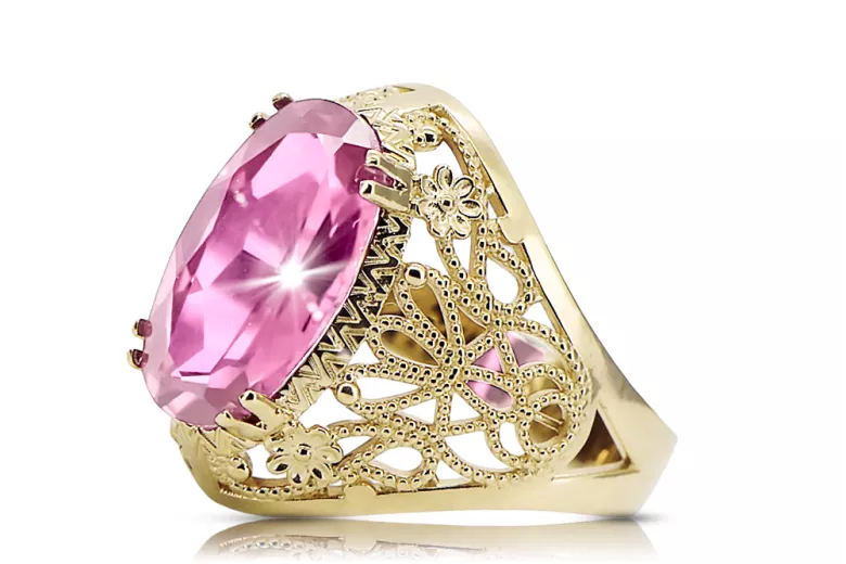 14k żółte złoto Ametyst Pierścionek Styl Vintage vrc074y